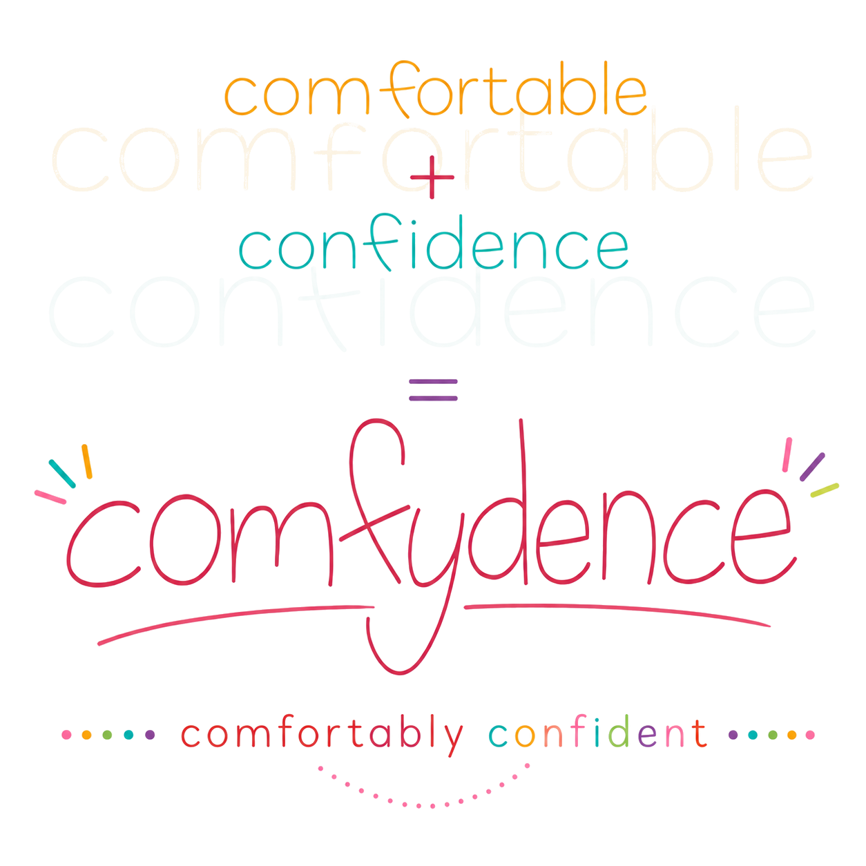 comfortable plus confidence equals comfydence